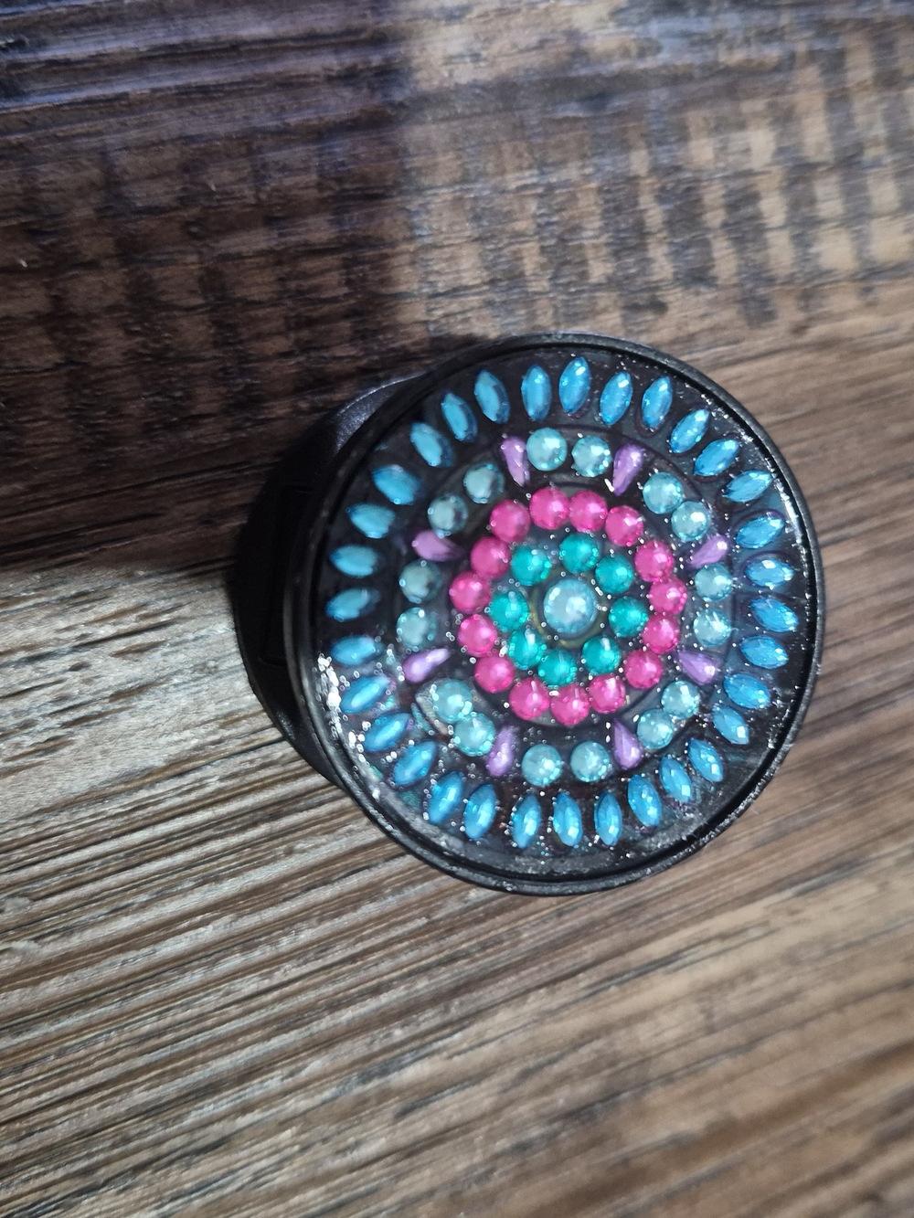 Beaded Phone Grip with Turquoise, Pink & Purple Gem Accents